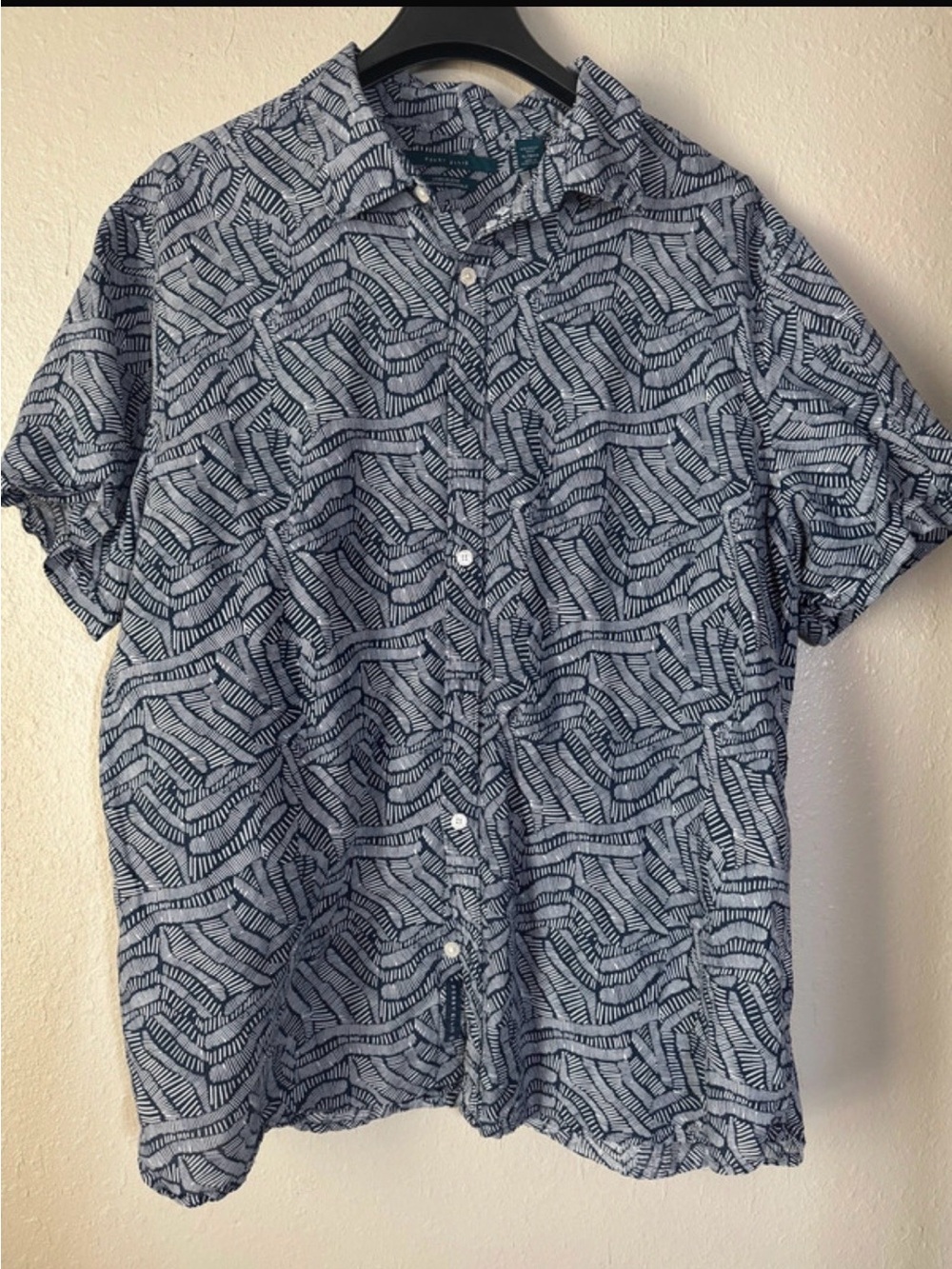 Perry Ellis Navy Patterned Short-Sleeve Button-Down Shirt